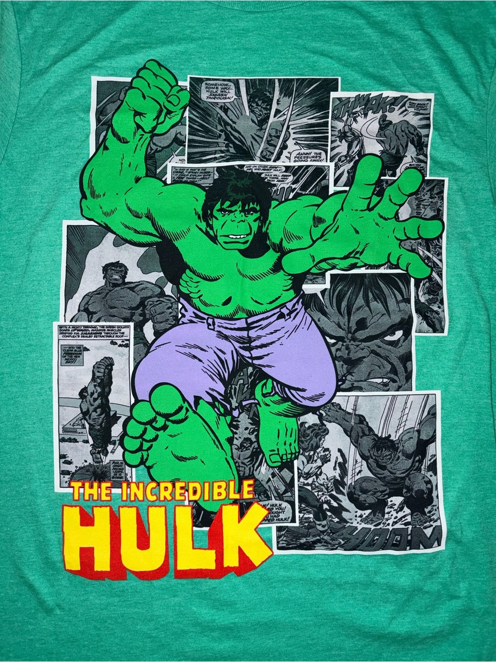 Marvel Green & Purple Hulk Comic Panel Short Sleeve Tee